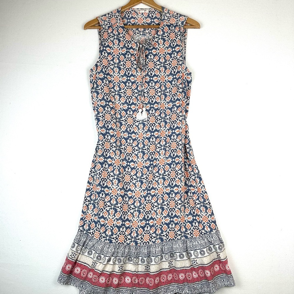 Beach Lunch Lounge Tank Multi Geo Print Dress Boho Coastal